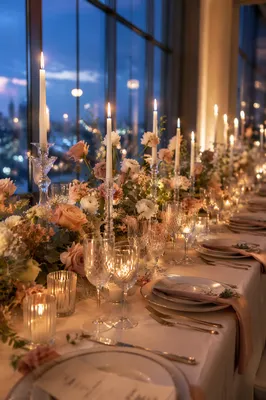 Elegant Wedding Dinner Table with Candles