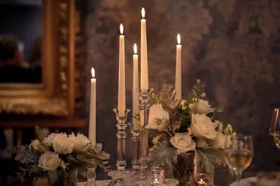 Elegant Wedding Reception Candles and Flowers