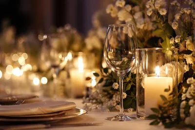 Elegant Wedding Reception Table with Candlelight