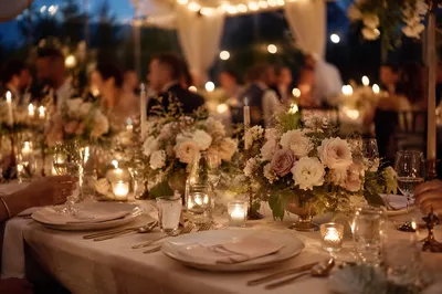 Romantic Wedding Reception Table at Blue Hour