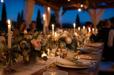 Romantic Wedding Reception Table at Blue Hour