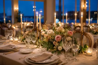 Elegant Wedding Reception Table with Candles