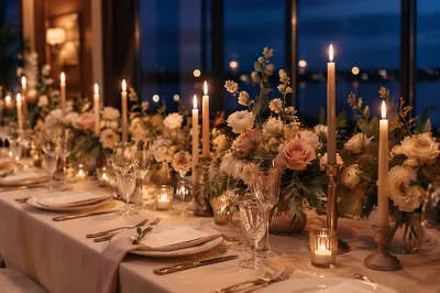 Elegant Wedding Reception Table with Candlelight
