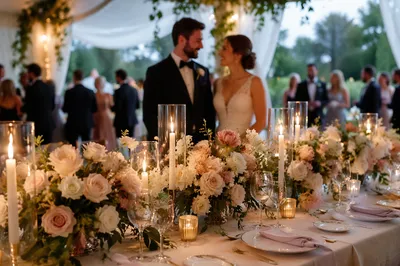 Romantic Wedding Reception Table with Candles