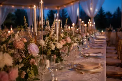 Elegant Wedding Reception Table at Blue Hour