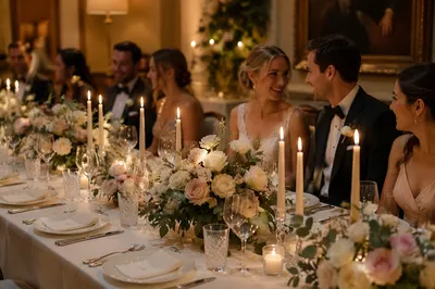 Elegant Wedding Reception Table with Candlelight