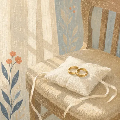 Wedding Rings on White Linen Pillow
