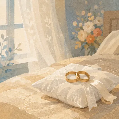 Wedding Rings on Satin Pillow Close-Up