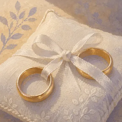 Gold Wedding Rings on Satin Pillow