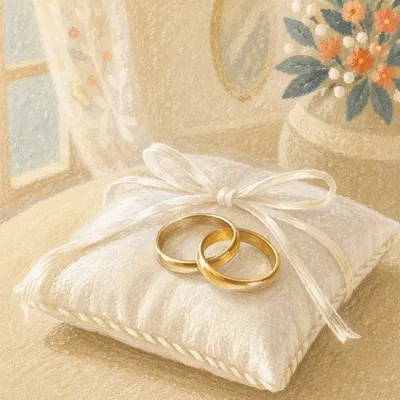 Elegant Wedding Rings on Satin Pillow