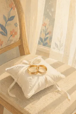 Wedding Rings on White Pillow Close-Up