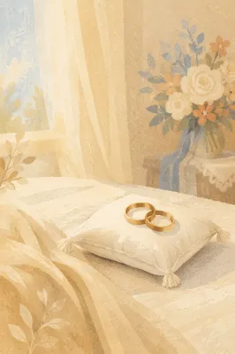 Wedding Rings on Satin Pillow Close-Up