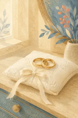 Wedding Rings on White Linen Pillow