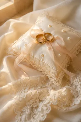 Gold Wedding Rings on Ivory Pillow