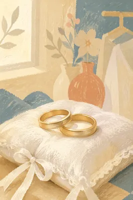 Elegant Wedding Rings on Satin Pillow