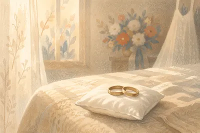 Wedding Rings on Satin Pillow Close Up