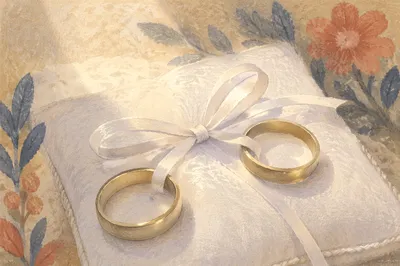 Gold Wedding Rings on Satin Pillow