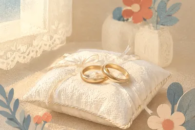 Elegant Wedding Rings on Satin Pillow
