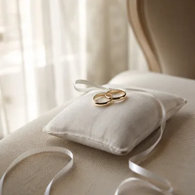 Wedding Rings on White Linen Pillow