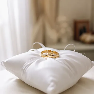 Wedding Rings on Satin Pillow Close-Up