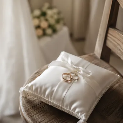 Elegant Wedding Rings on Satin Pillow