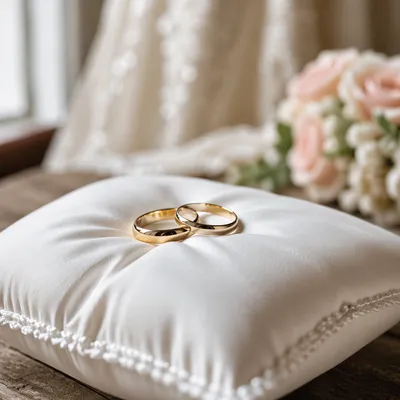 Gold Wedding Rings on Satin Pillow