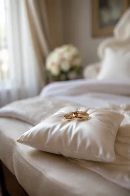 Wedding Rings on Satin Pillow Close-Up