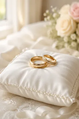 Gold Wedding Rings on Satin Pillow