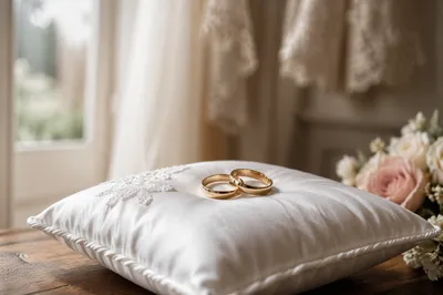 Gold Wedding Rings on Satin Pillow