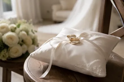 Gold Wedding Rings on Satin Pillow