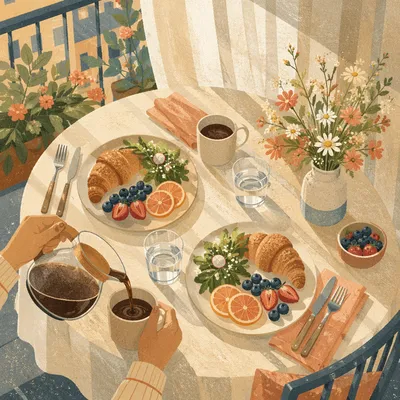 Sunlit Weekend Brunch Table for Two