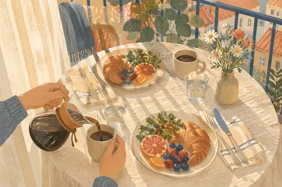 Sunlit Weekend Brunch Table for Two