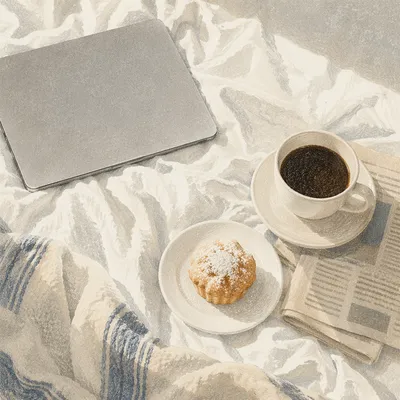 Weekend Morning Coffee and Newspaper in Bed