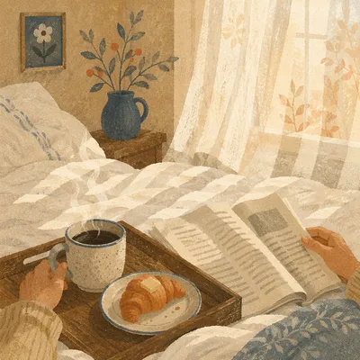 Cozy Weekend Coffee and Newspaper in Bed
