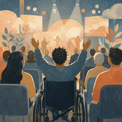 Wheelchair User Worshipping in Church Service