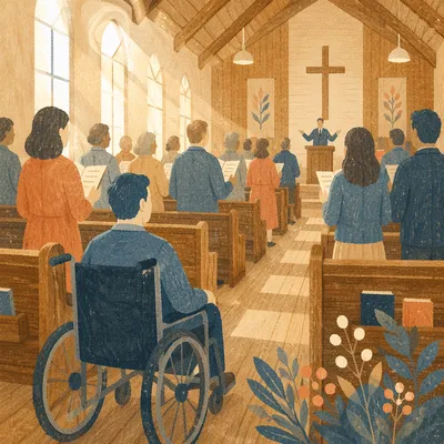 Wheelchair User in Sunlit Chapel Service