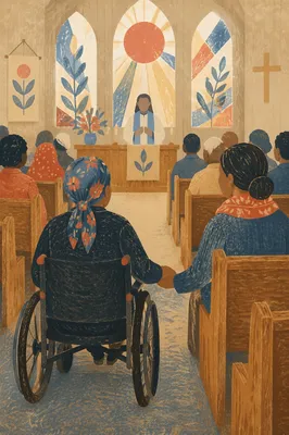 Wheelchair User in Wooden Church Service