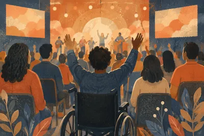 Wheelchair User Worshipping in Church Service