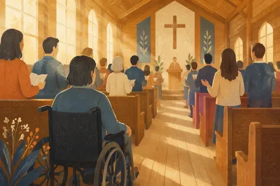 Wheelchair User in Sunlit Chapel Service