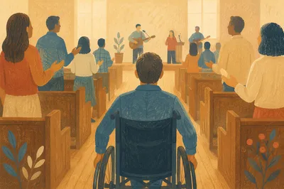 Wheelchair User in Wooden Chapel Service