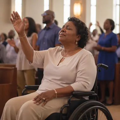 Woman in Wheelchair at Church Service
