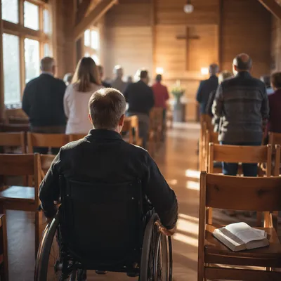 Wheelchair User in Wooden Chapel Service