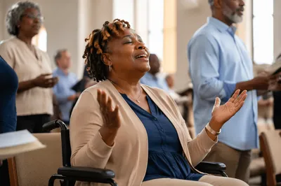Wheelchair User Singing in Worship Service