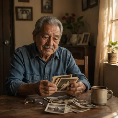 Elderly Man Looking at Family Photos