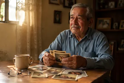 Elderly Man Looking at Family Photos