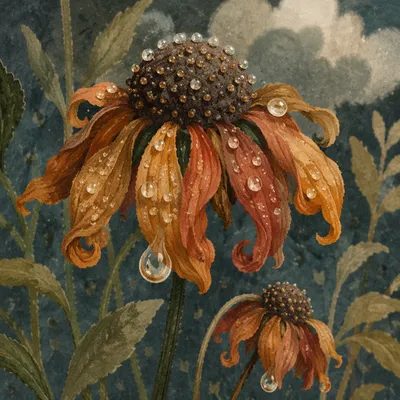Wilted Flower Reviving With Water Drops