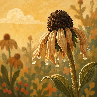 Wilted Flower Reviving in Golden Garden Light
