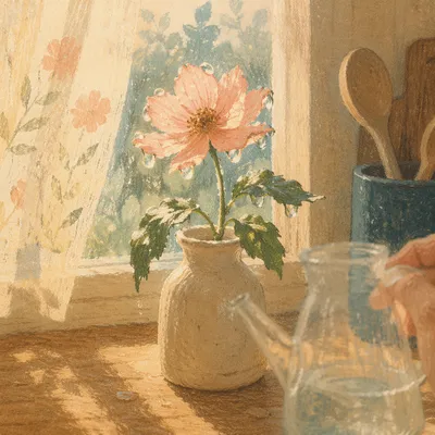Reviving Wilted Flower on Sunlit Windowsill