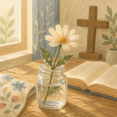 Reviving White Wildflower on Kitchen Table