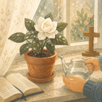 Reviving Gardenia on Morning Windowsill
